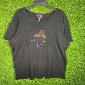 Cherry Krave Black Beaded Witch Graphic T-Shirt Womens XL Cotton Lycra Stretch